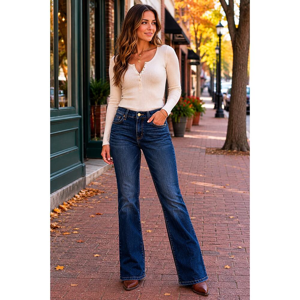 Ruff Hewn Bootcut Blue Jeans Size 8 Short Y2K Well Worn Stretch Denim Casual